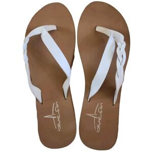 Blue Fin Women's Size 6 Jacey Flip Flop‎ White Braided Straps